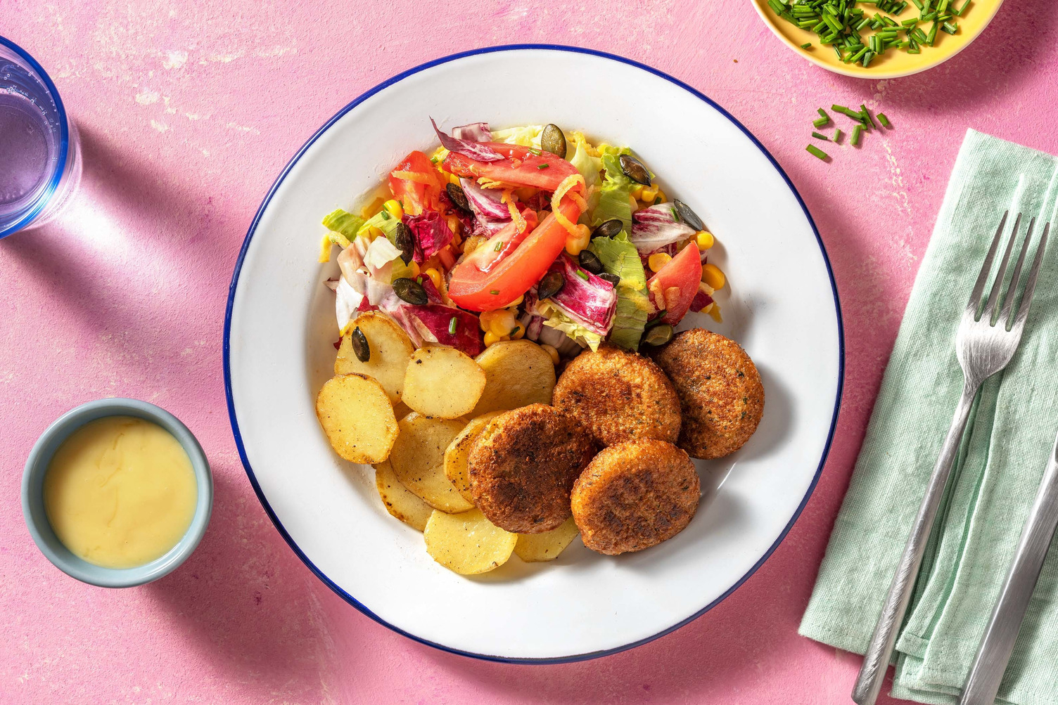 Croquettes végétariennes et mayonnaise miel moutarde