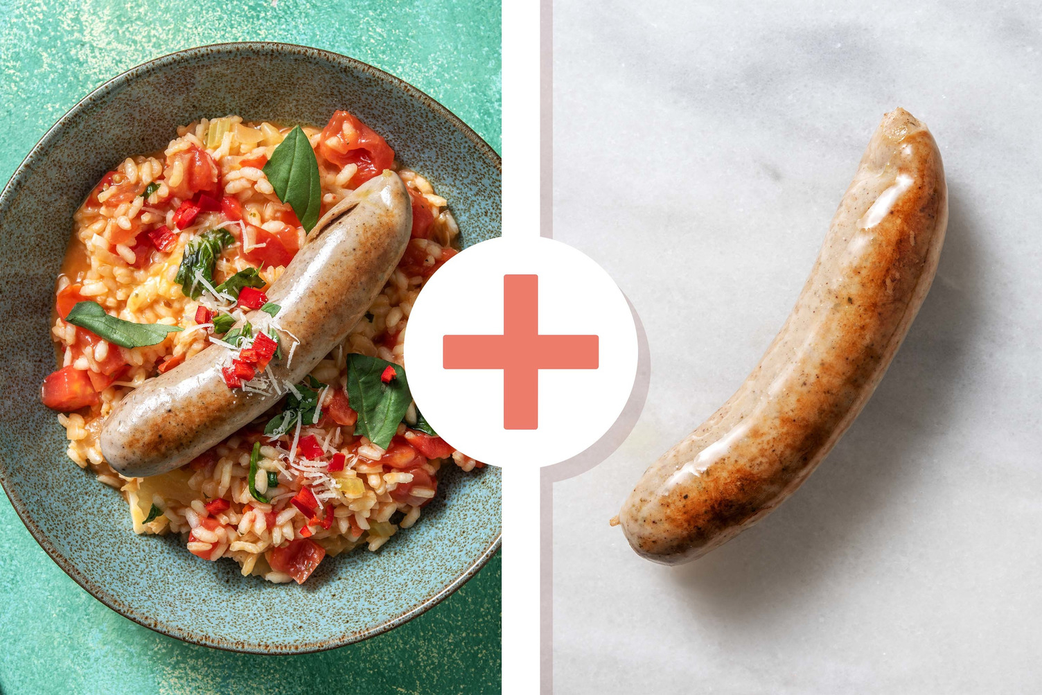 Veggie + protein - Risotto met Brandt & Levie varkensworst als extra