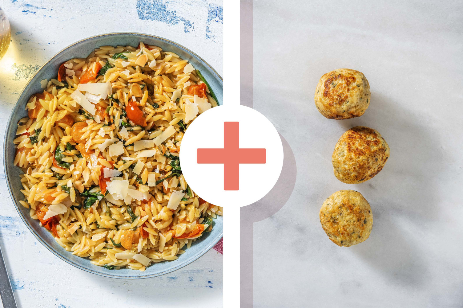Veggie + protein - Orzo met spinazie en kipgehaktballetjes als extra