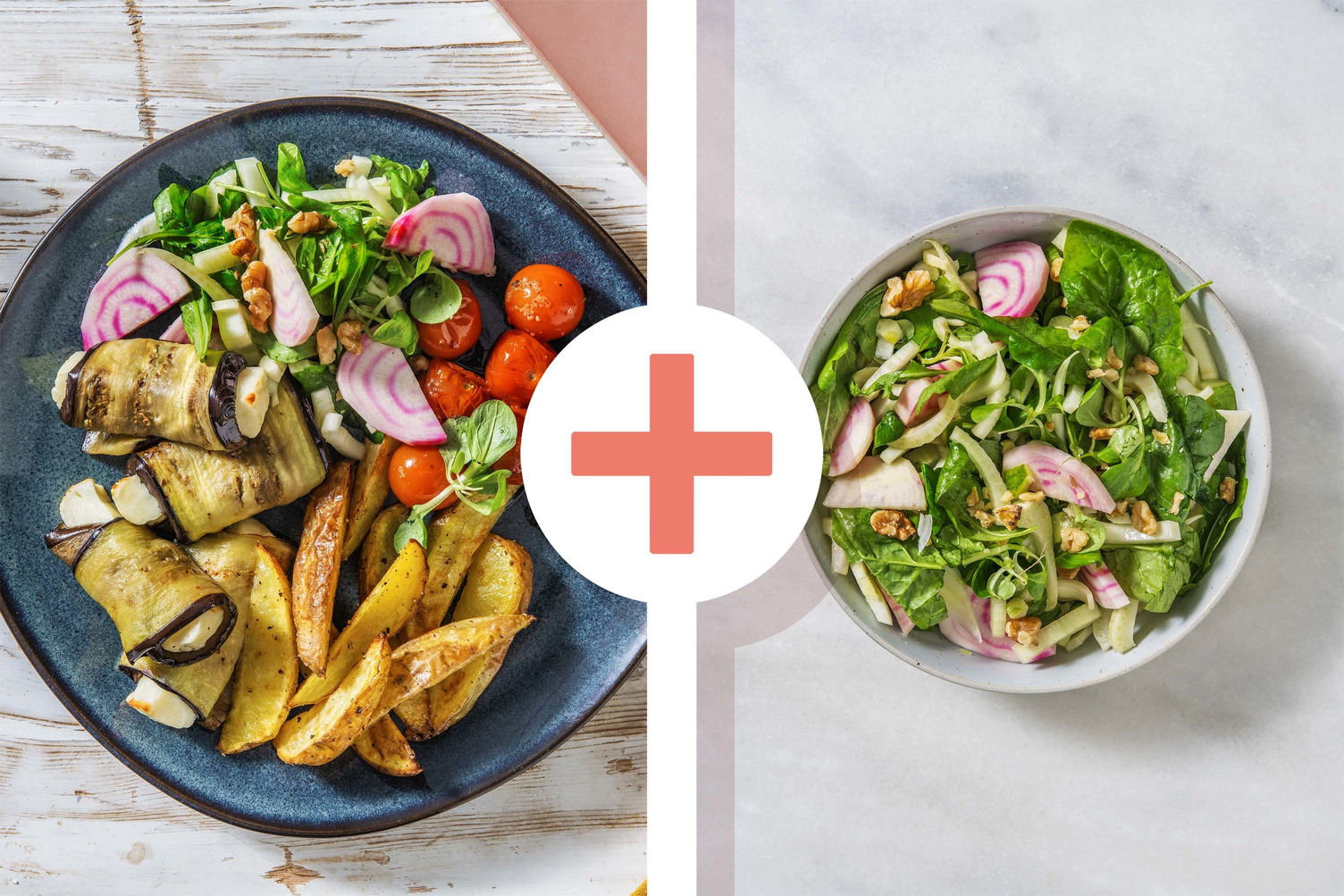 Double veggie - Auberginerolletjes met halloumi en gebakken aardappelen