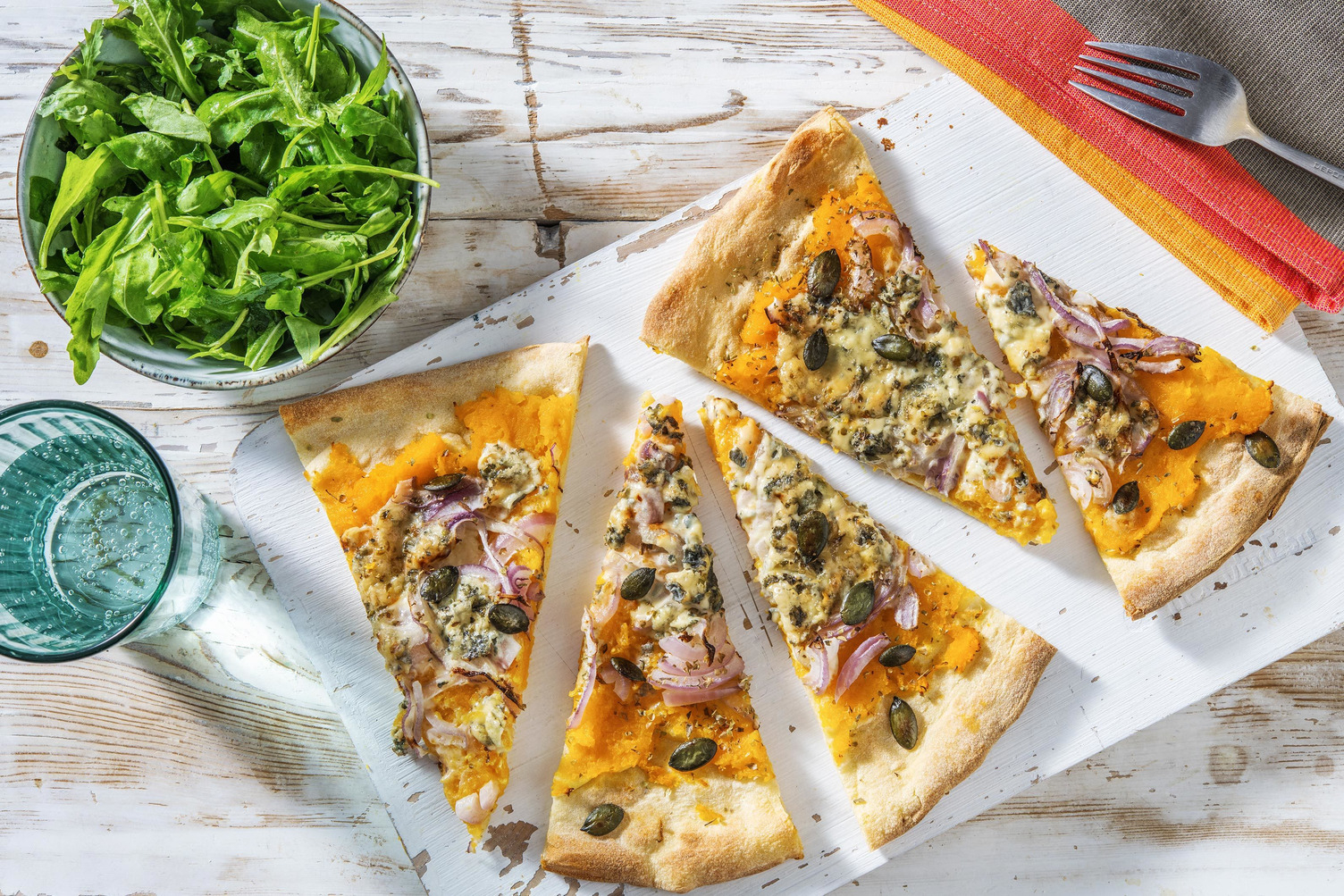 Pizza base courge et bleu d'Auvergne