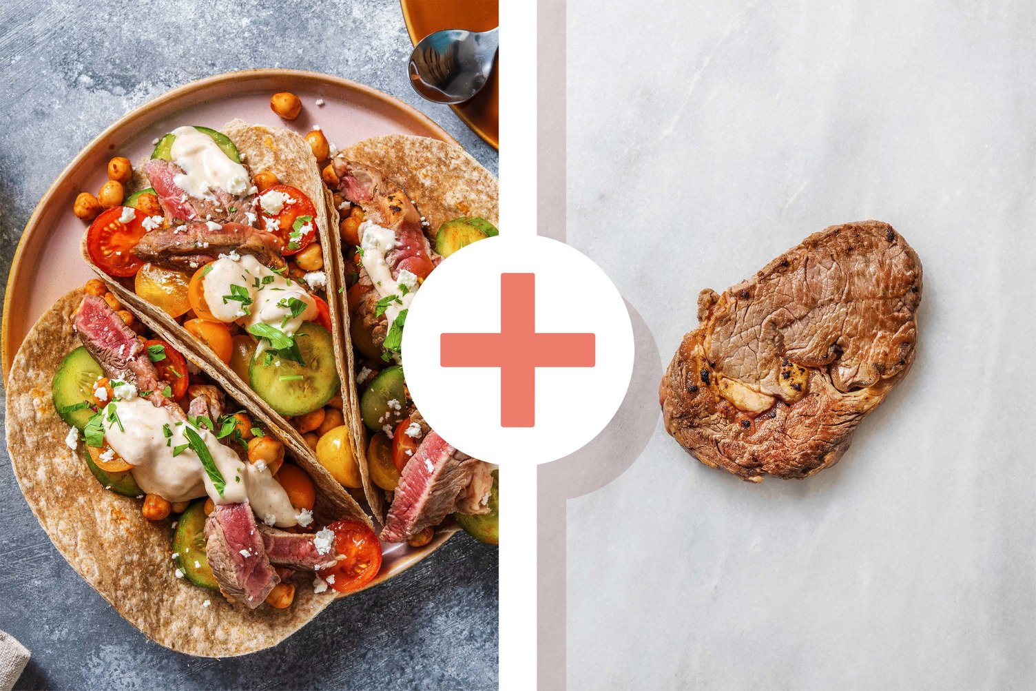 Veggie + protein - Tortilla et rumsteak en extra