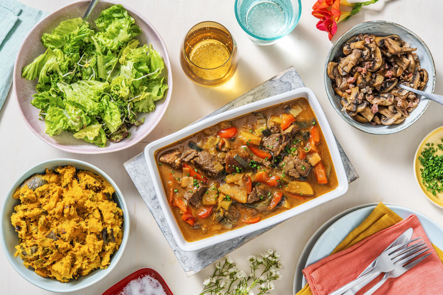 Ragoût de veau & champignons aux lardons