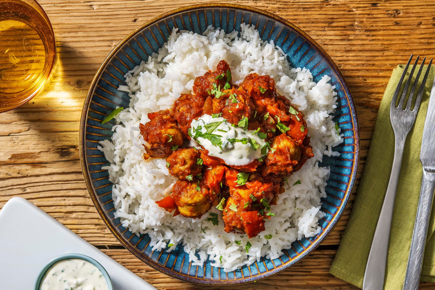 Saucisse façon rougail épicé & riz