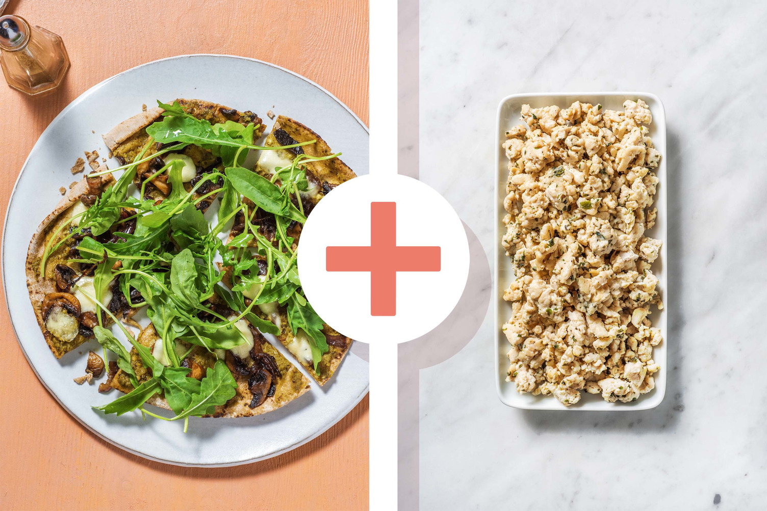 Veggie + protein - Platbroodpizza met kipgehakt als extra