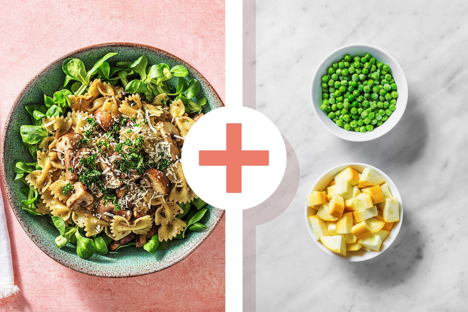 Double veggie - Farfalle met bospaddenstoelenpesto