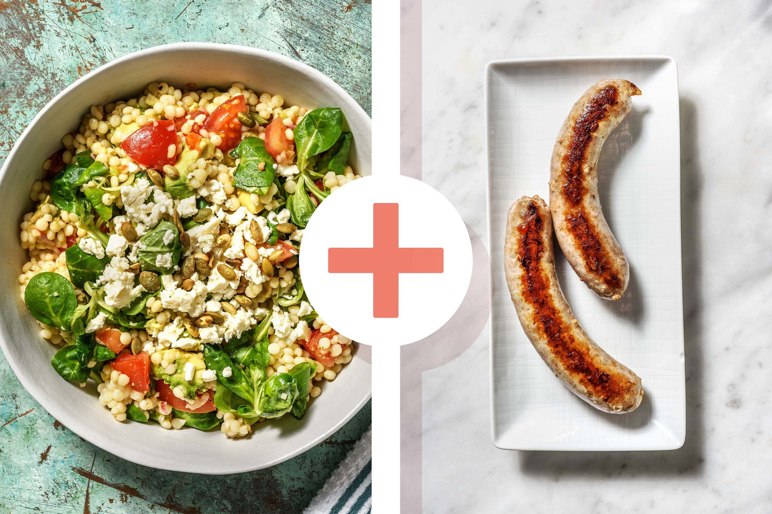 Veggie + protein - Parelcouscoussalade met varkensworstjes als extra