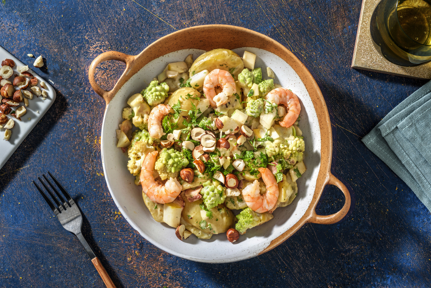 Potato Salad with Prawns and Romanesco
