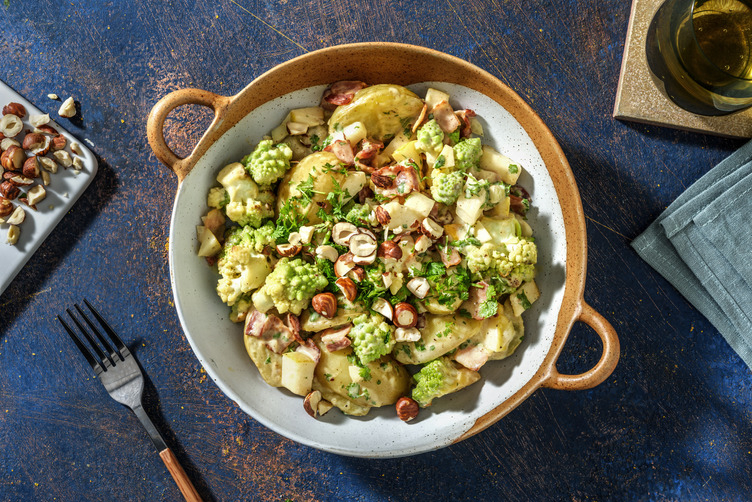 Potato Salad with Prawns and Romanesco
