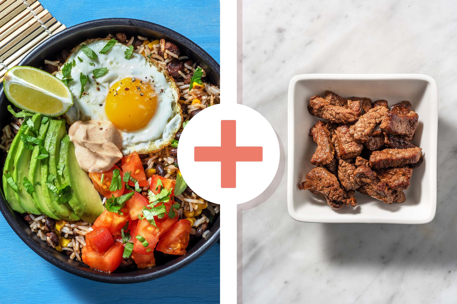Veggie + protein - Bol de riz et émincés de bœuf en extra