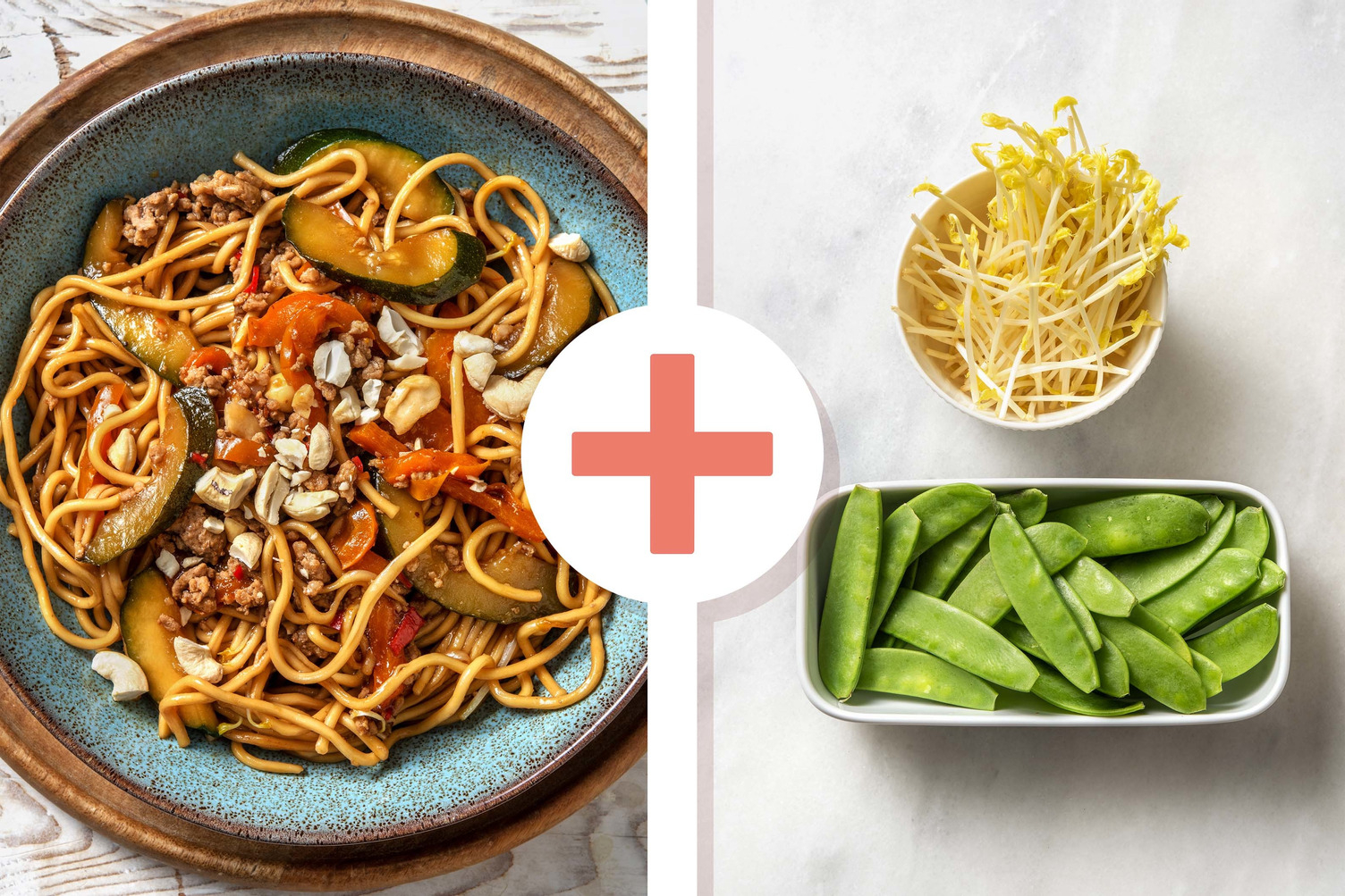 Double veggie - Noedels met kipgehakt en Aziatische saus