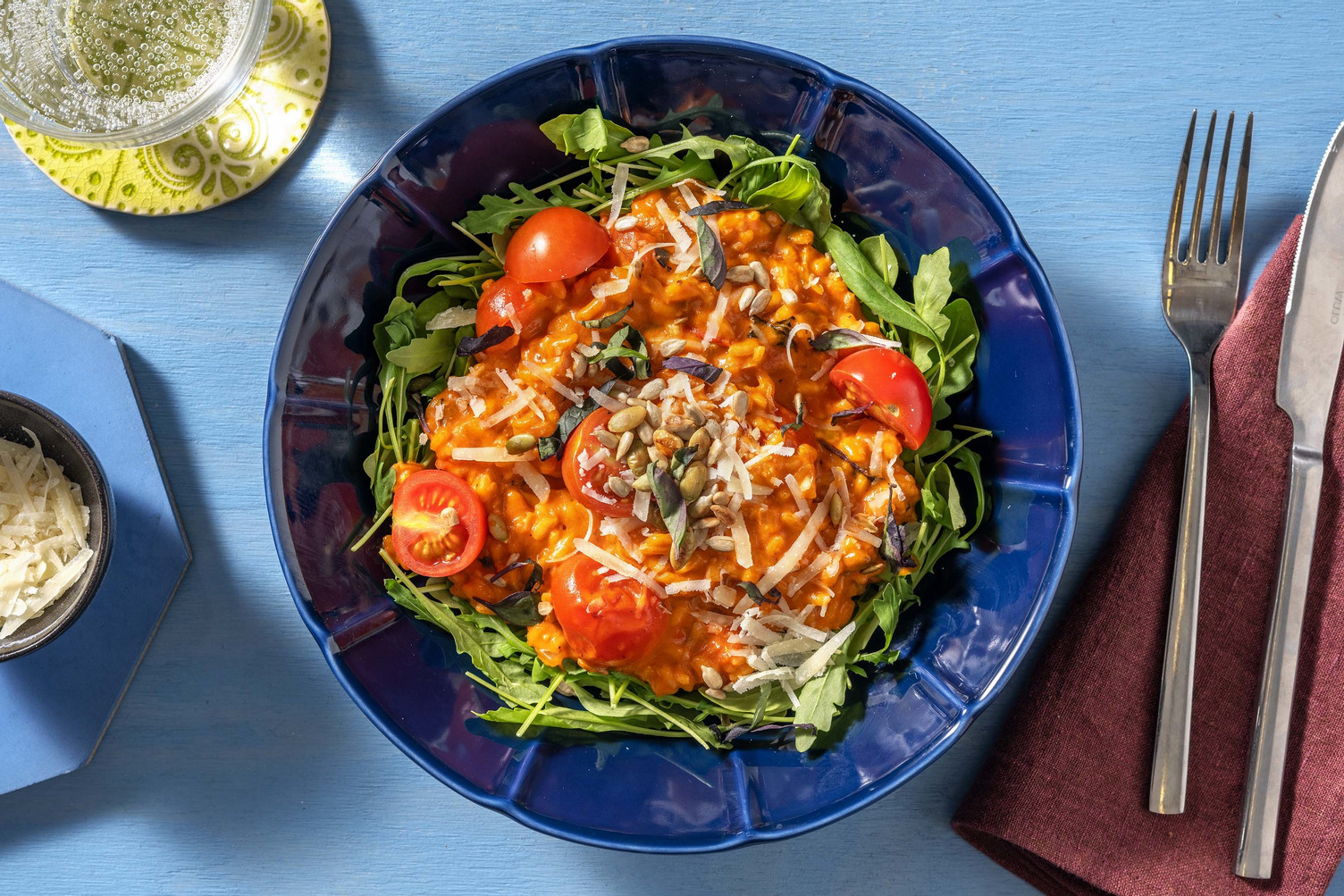 Tomatenrisotto met kokosmelk en basilicum