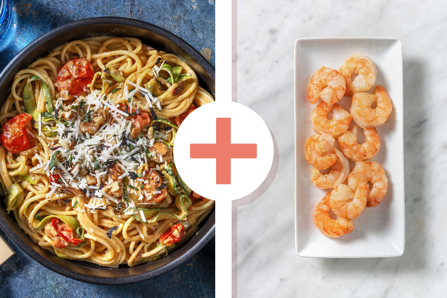 Veggie + protein - Courgettepasta met garnalen als extra