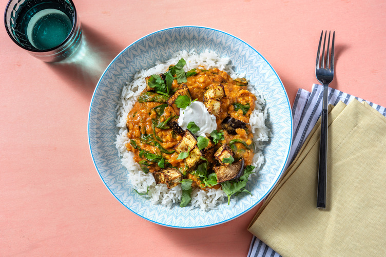 Roasted Aubergine Dahl with Paneer
