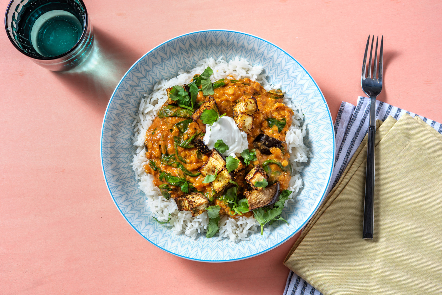 Roasted Aubergine and Pea Dal