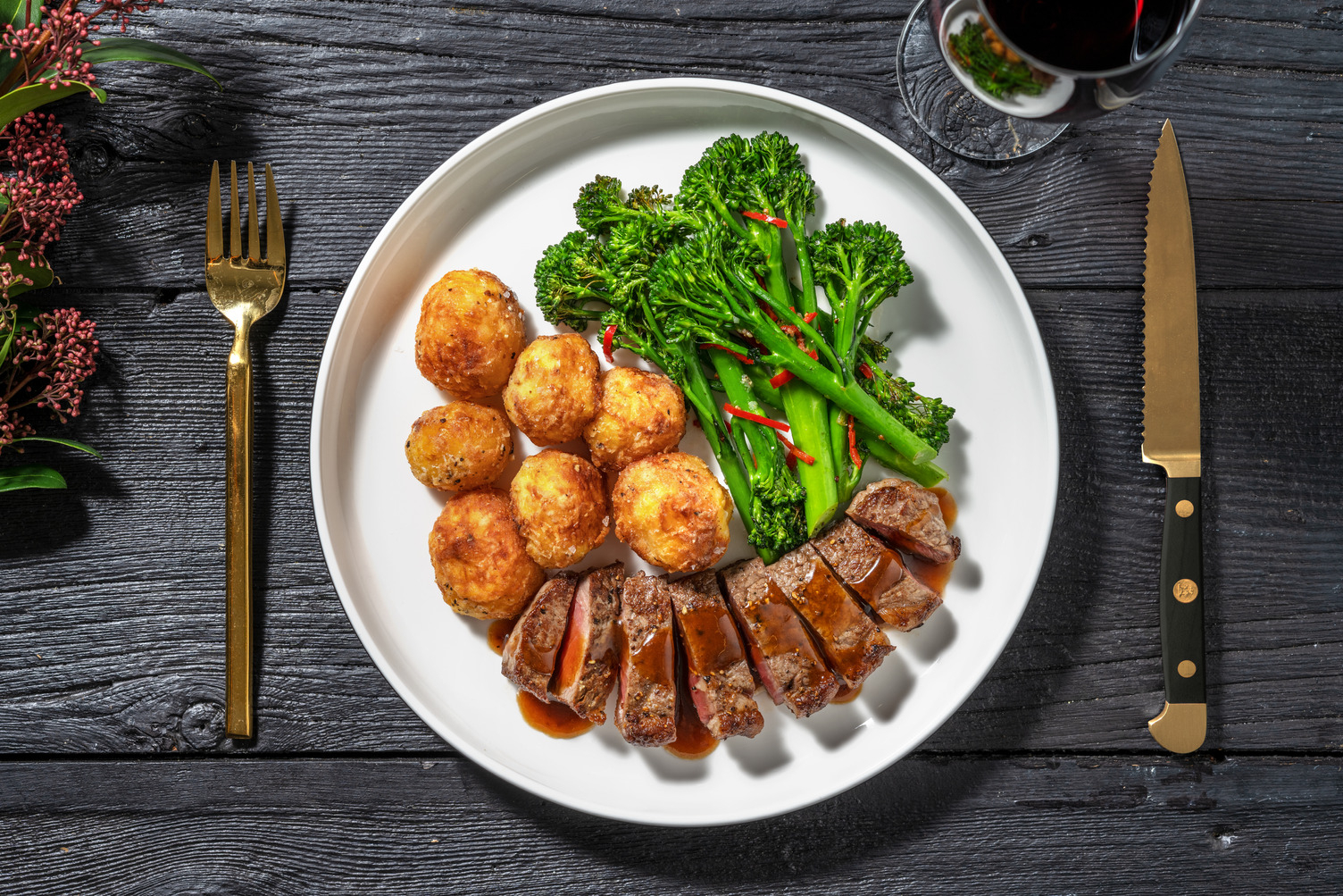 Steak with Chilli Purple Sprouting Broccoli