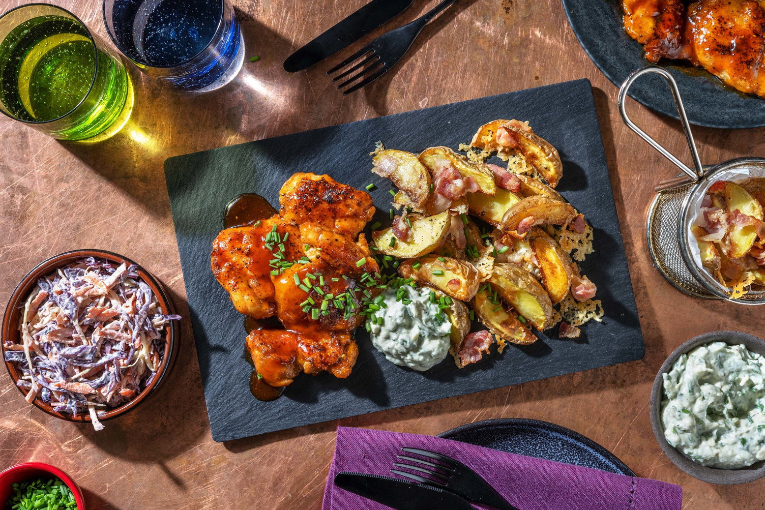 Buffalo Style Chicken and Cheesy Bacon Wedges