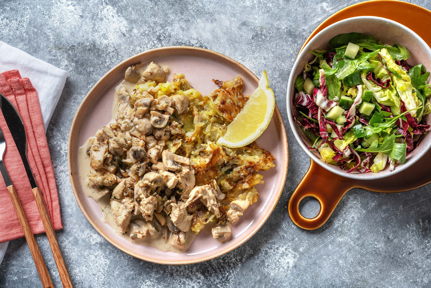 Geschnetzeltes van romige kip en champignons