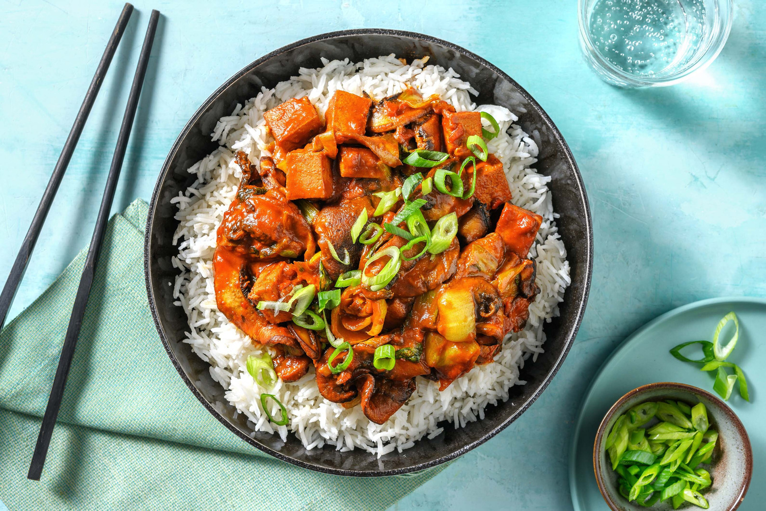 Mapo tofu végétarien au portobello & haricots noirs