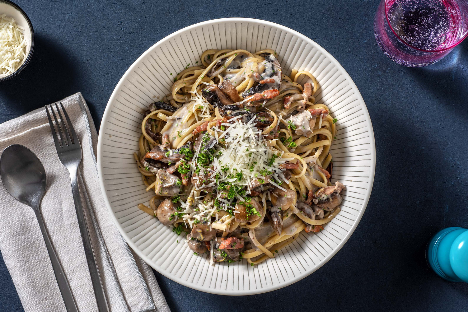 Linguine aux lardons & champignons