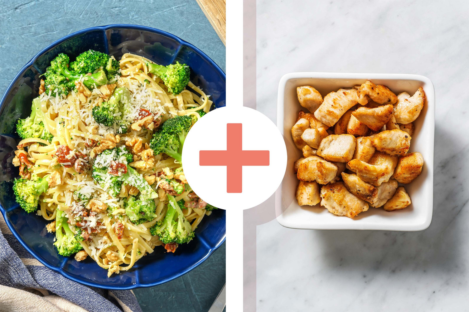 Veggie + Protein - Linguine crémeuses et dés de filet de poulet en extra