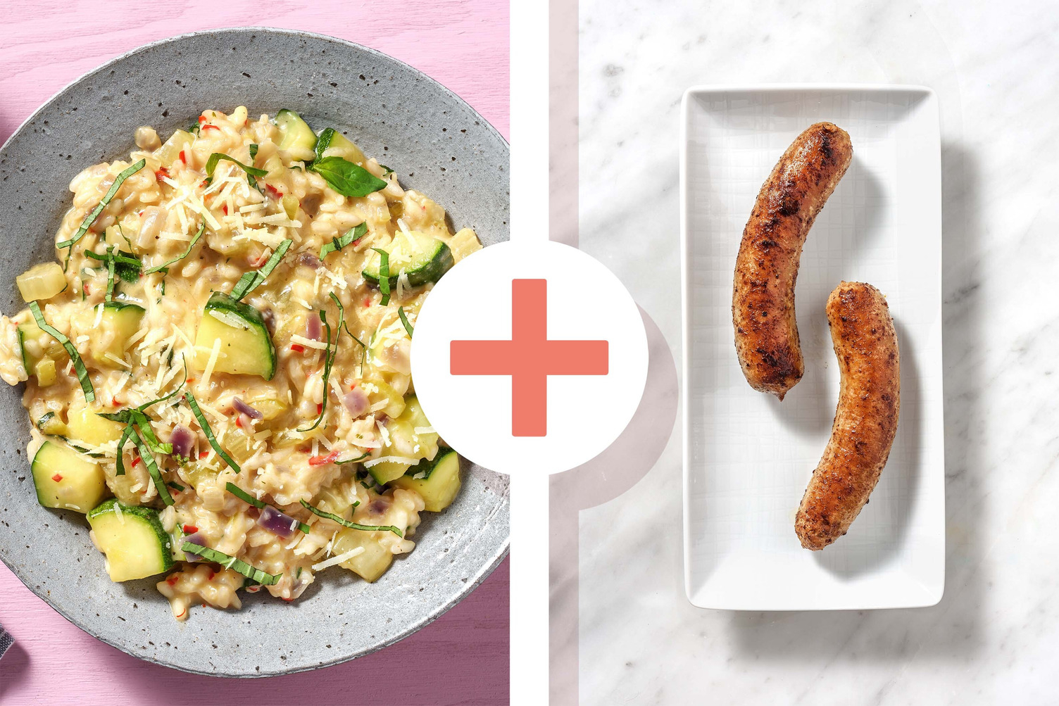 Veggie + protein - Pittige risotto met gekruide varkensworstjes als extra