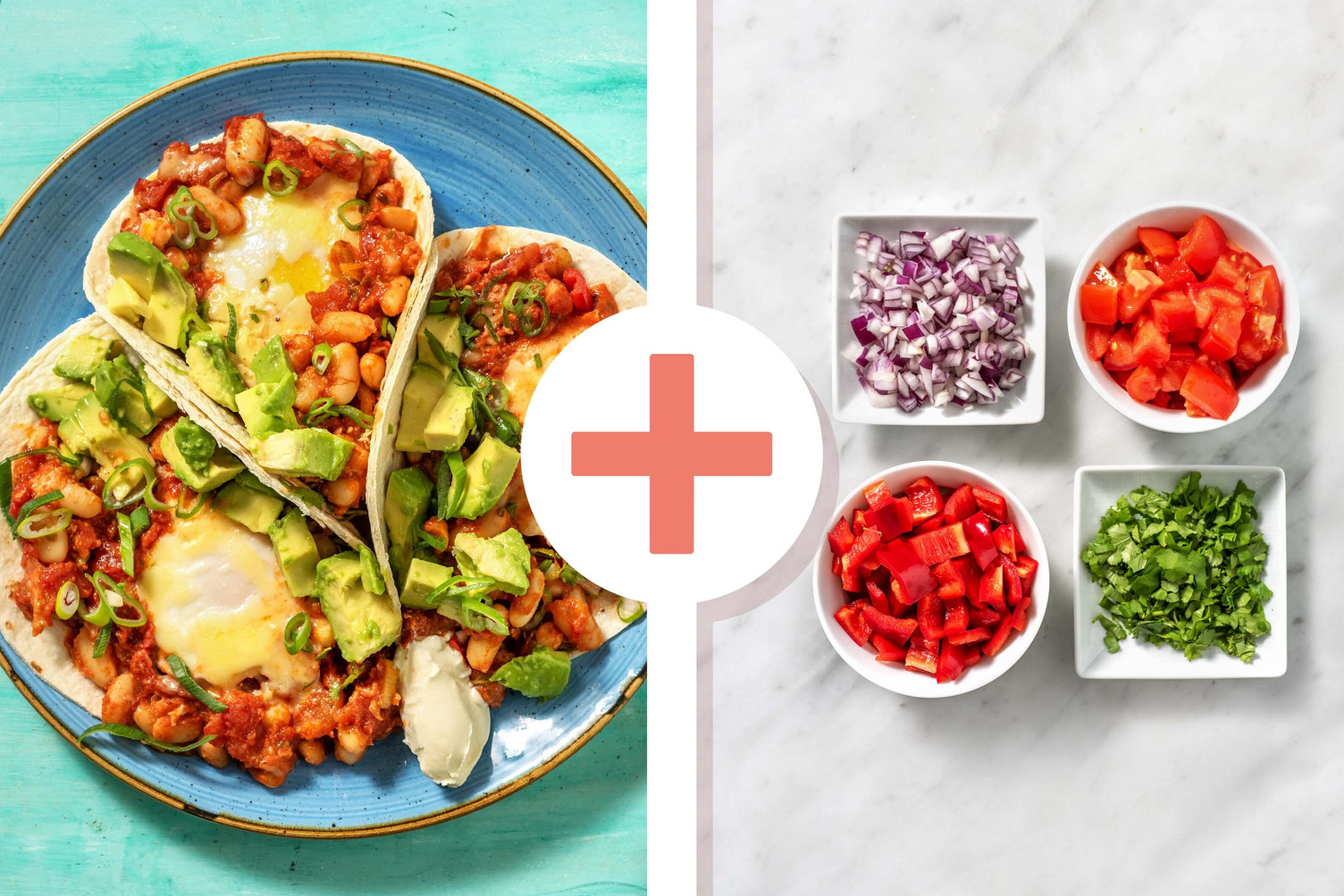 Double veggie - Huevos rancheros met cannellinibonen, avocado en cheddar