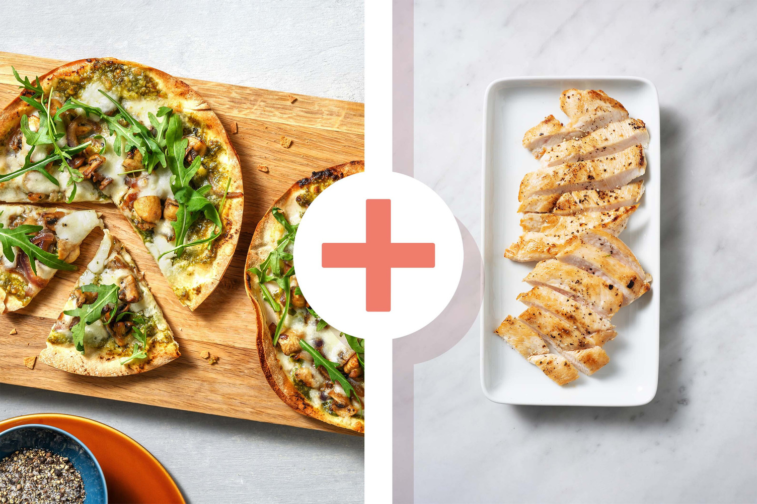 Veggie + protein - Platbroodpizza met kipfiletreepjes als extra