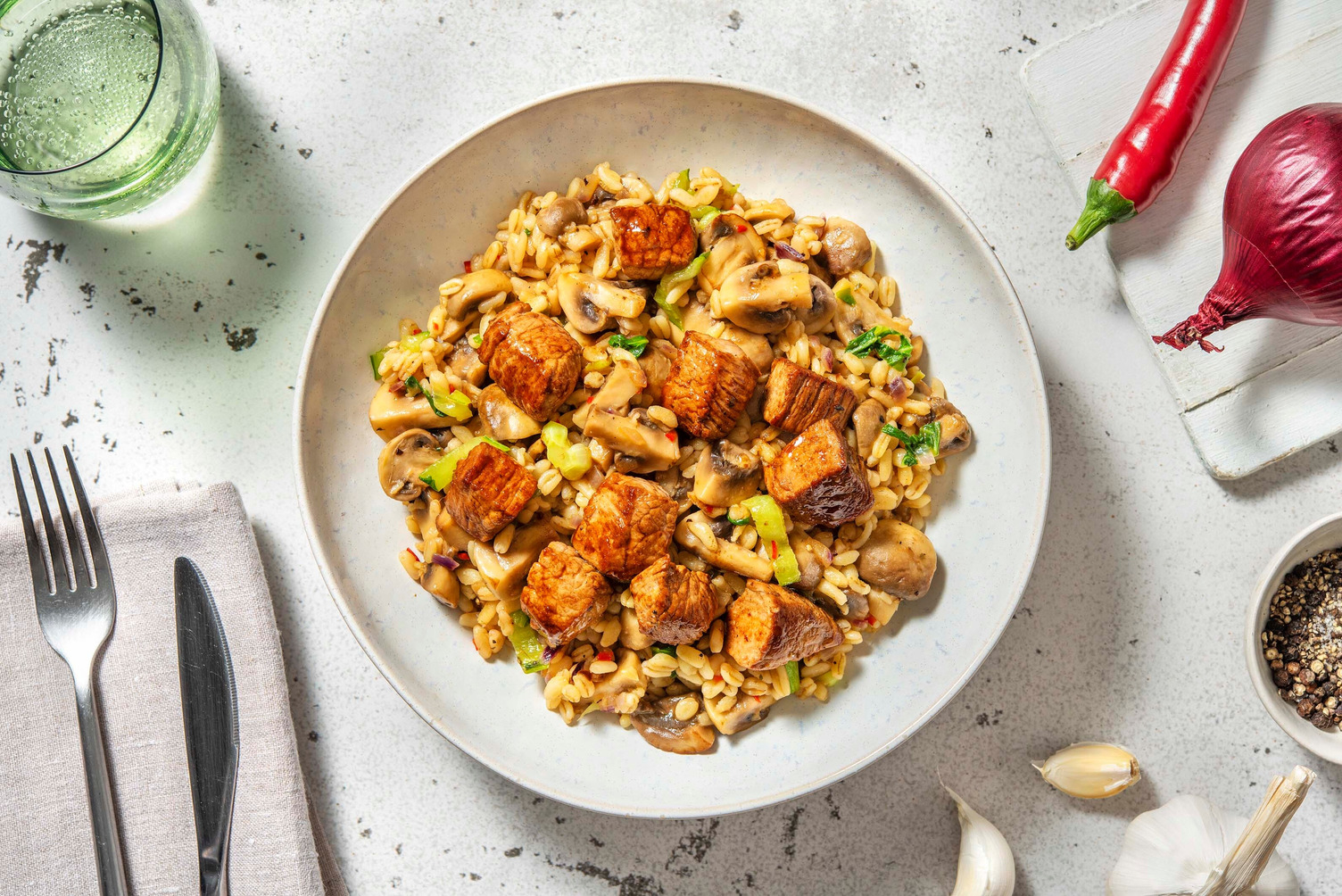 Parelgerstsalade met biefstukpuntjes
