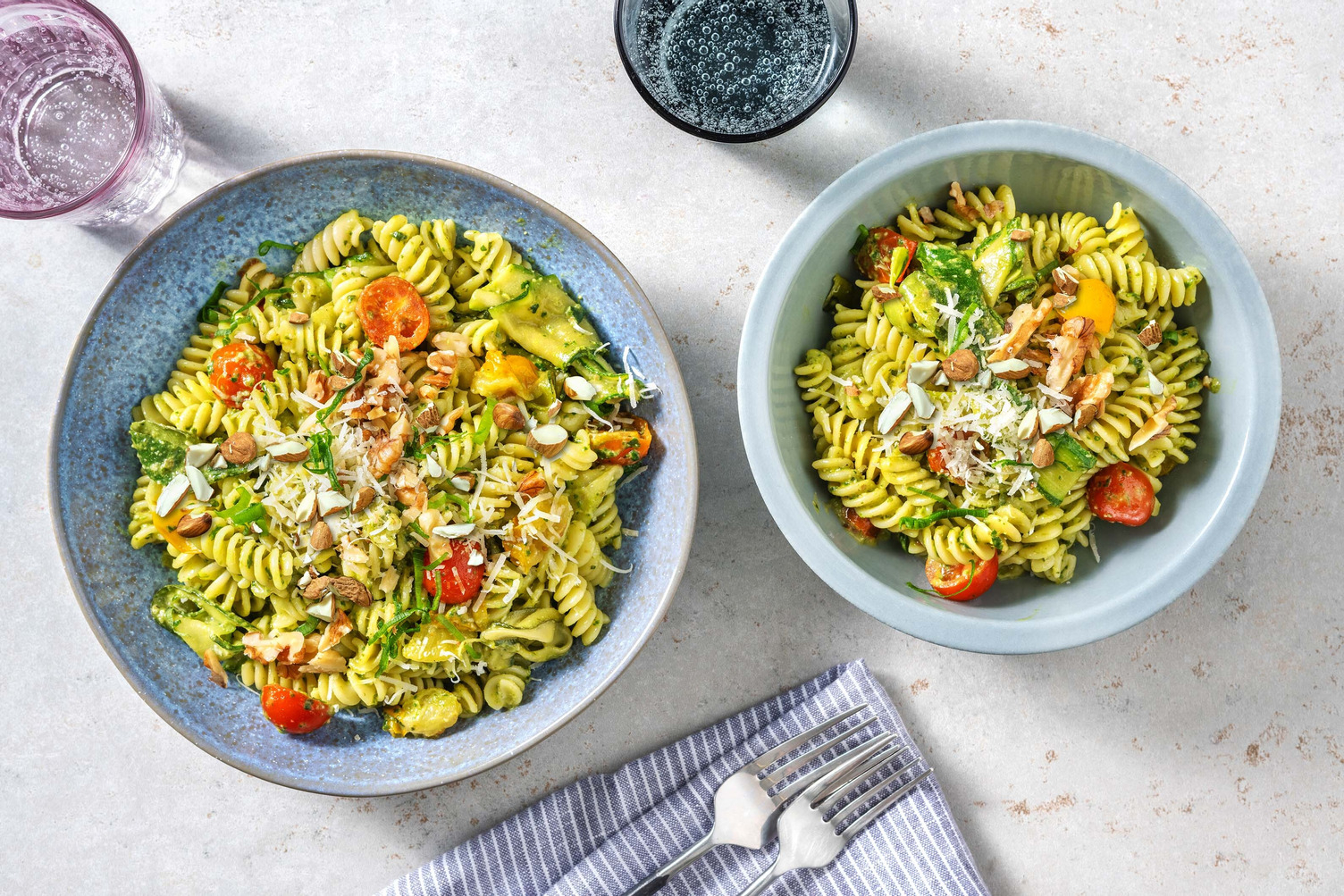 Fusilli au pesto maison de basilic & roquette
