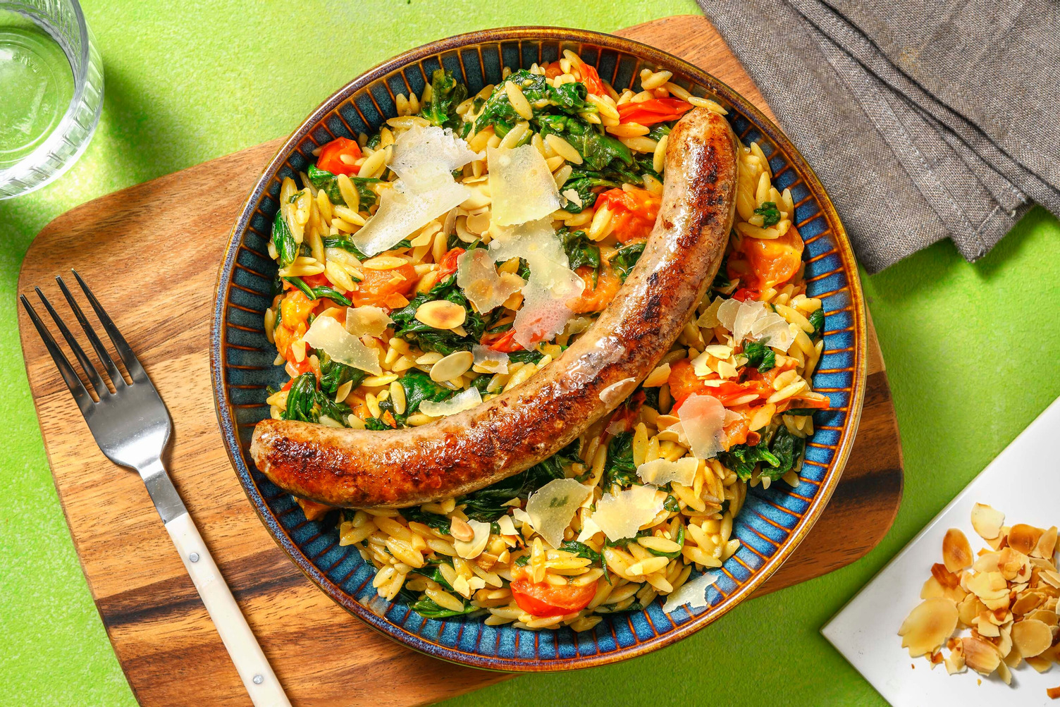 Veggie + Protein - Orzo met Brandt&Levie varkensworst als extra