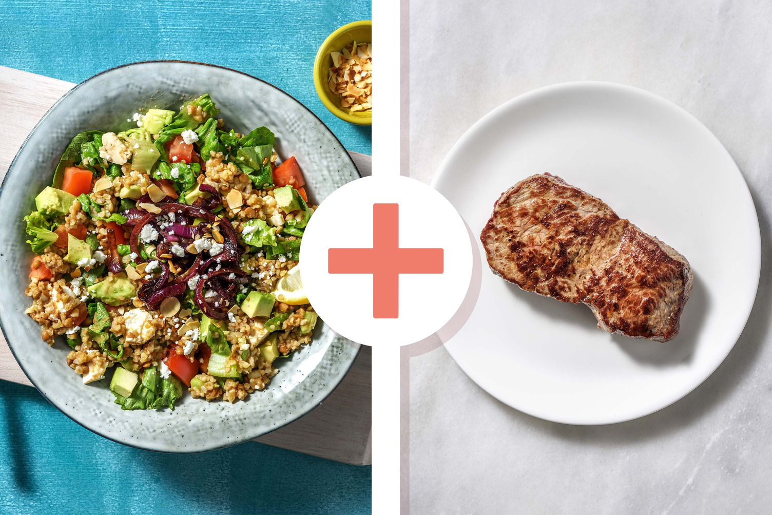 Veggie + Protein - Bulgur-linzensalade met kogelbiefstuk als extra