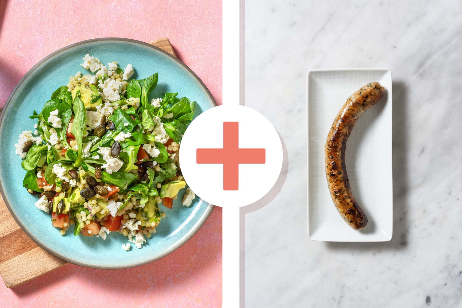 Veggie + Protein - Salade de couscous perlé et saucisse de porc en extra