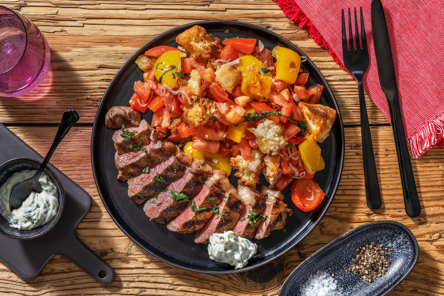 Steak with panzanella salad
