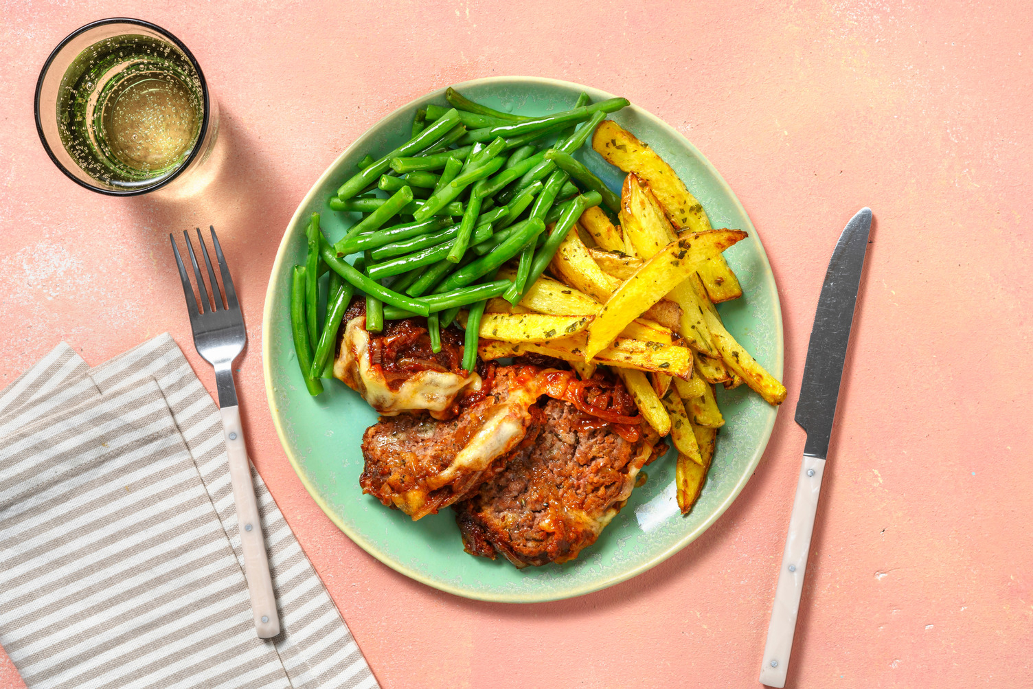 Mozzarella Meatloaf with Homemade Fries