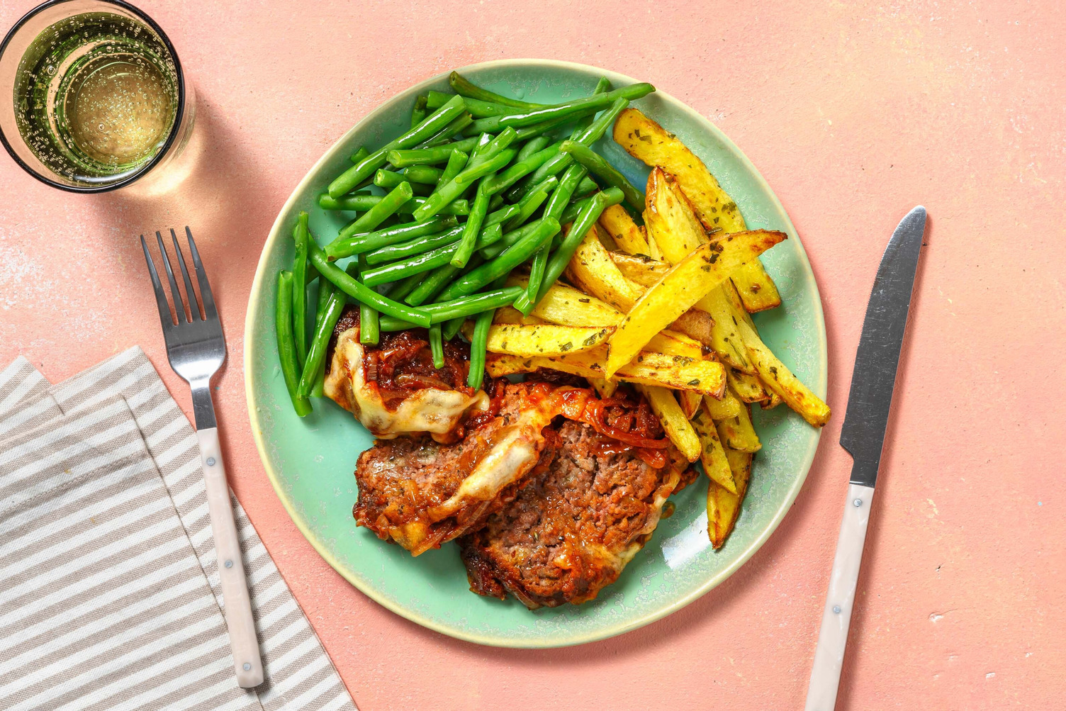 Mozzarella Meatloaf with Homemade Fries