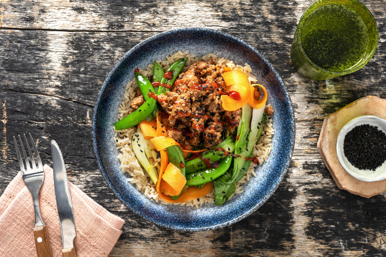 Bulgogi-Rinderhack auf Limettenreis