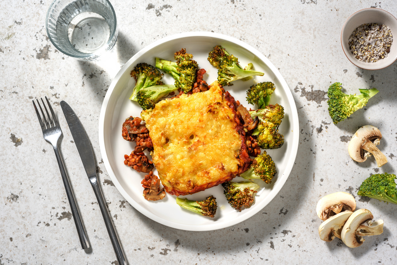 Bacon, Mushroom and Lentil Pie with Cheesy Topping