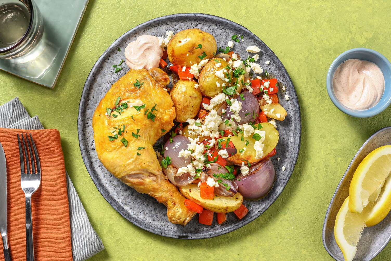 Cuisse de poulet rôtie & fromage grec