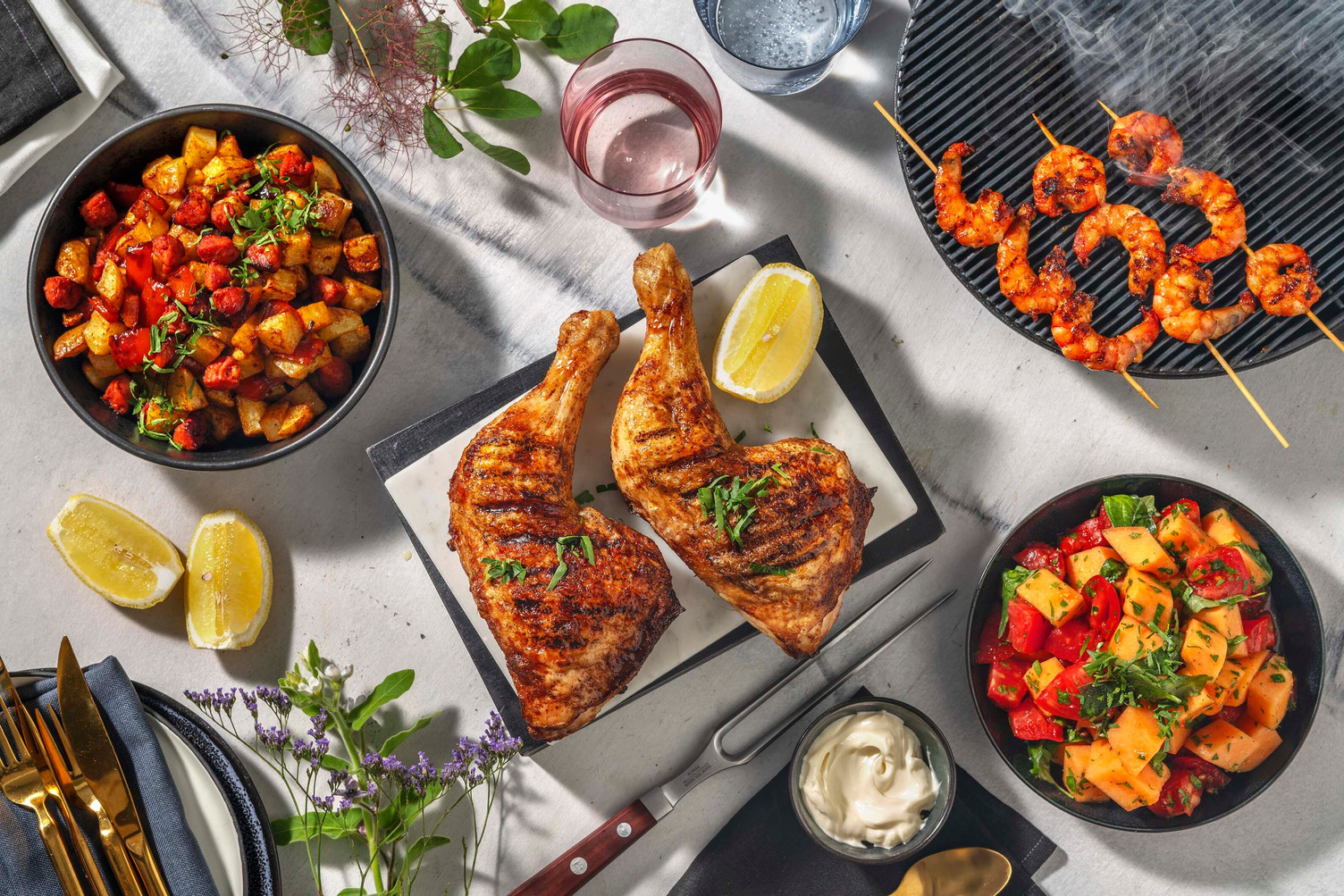 BBQ : poulet & gambas marinées à l'espagnole