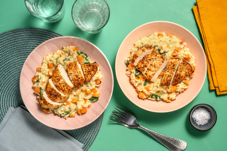 Hähnchenbrustfilet auf cremigem Risotto