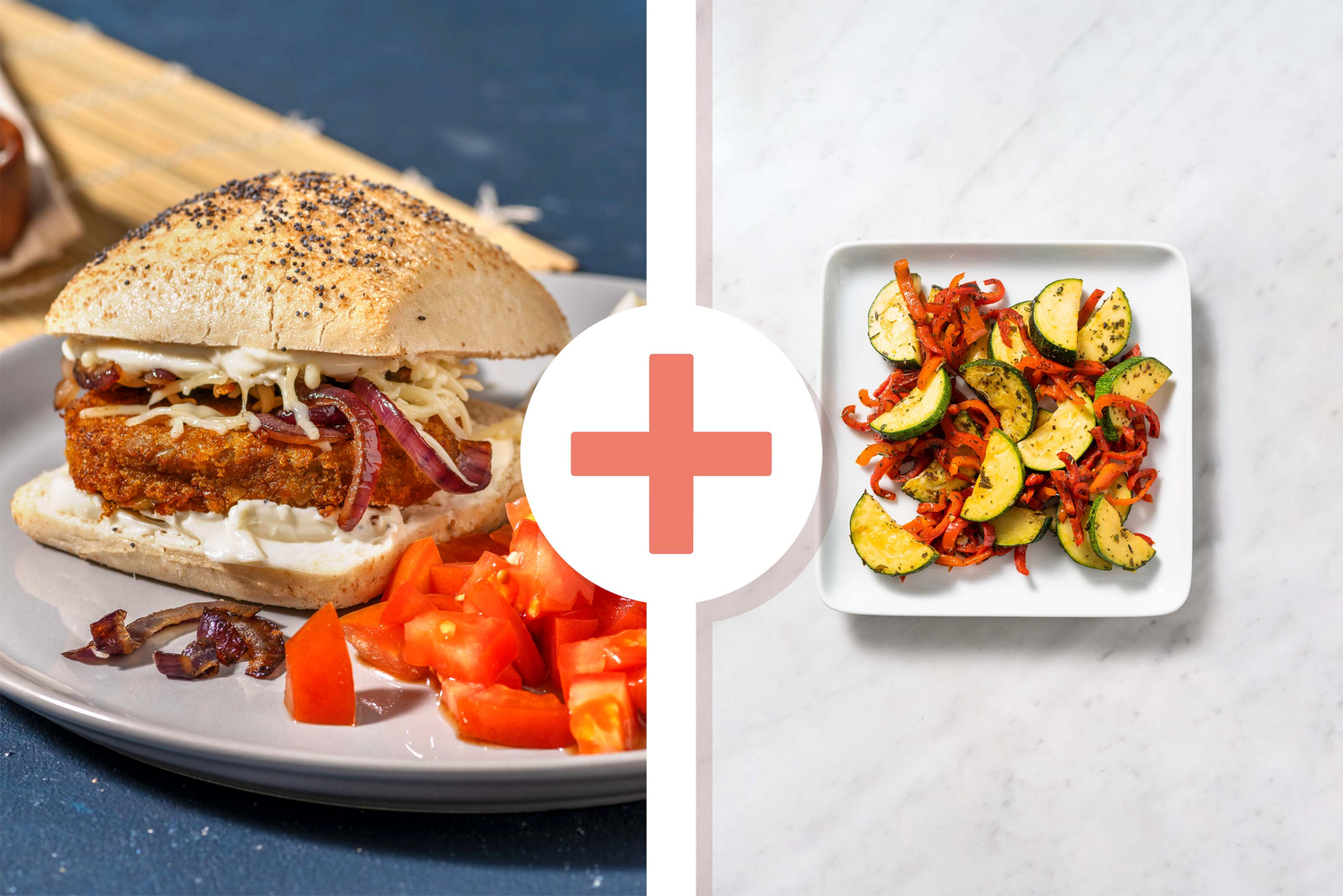 Double veggie - Burger de carotte et courge et légumes rotis en extra