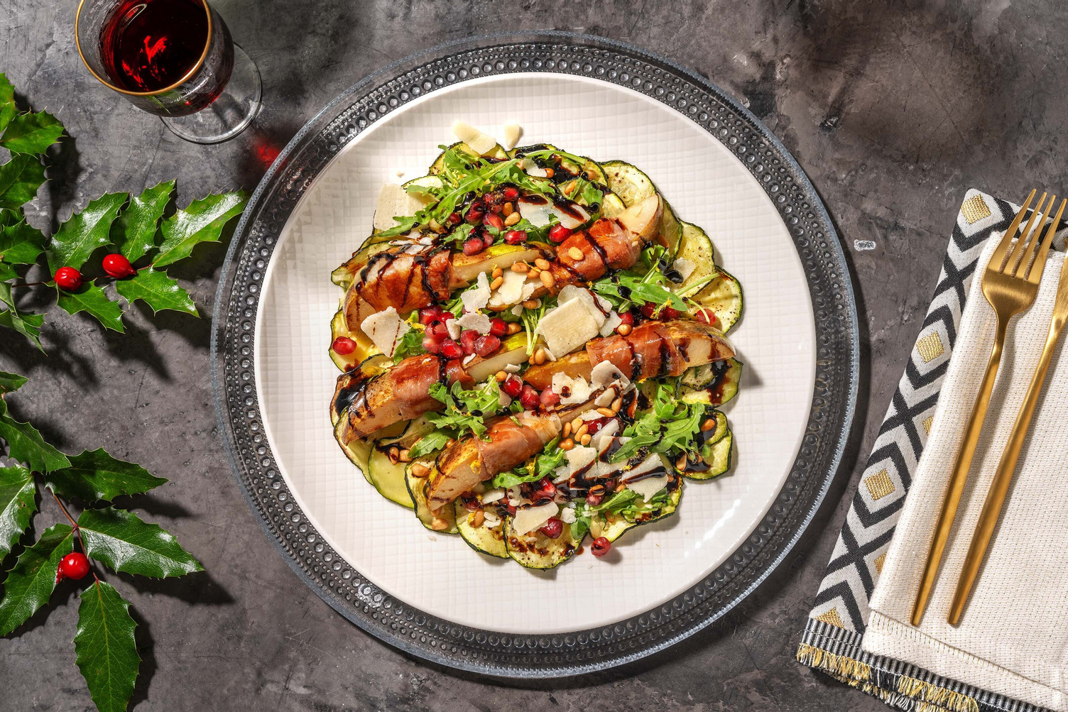 Schinken-Birnen auf Zucchini-Carpaccio