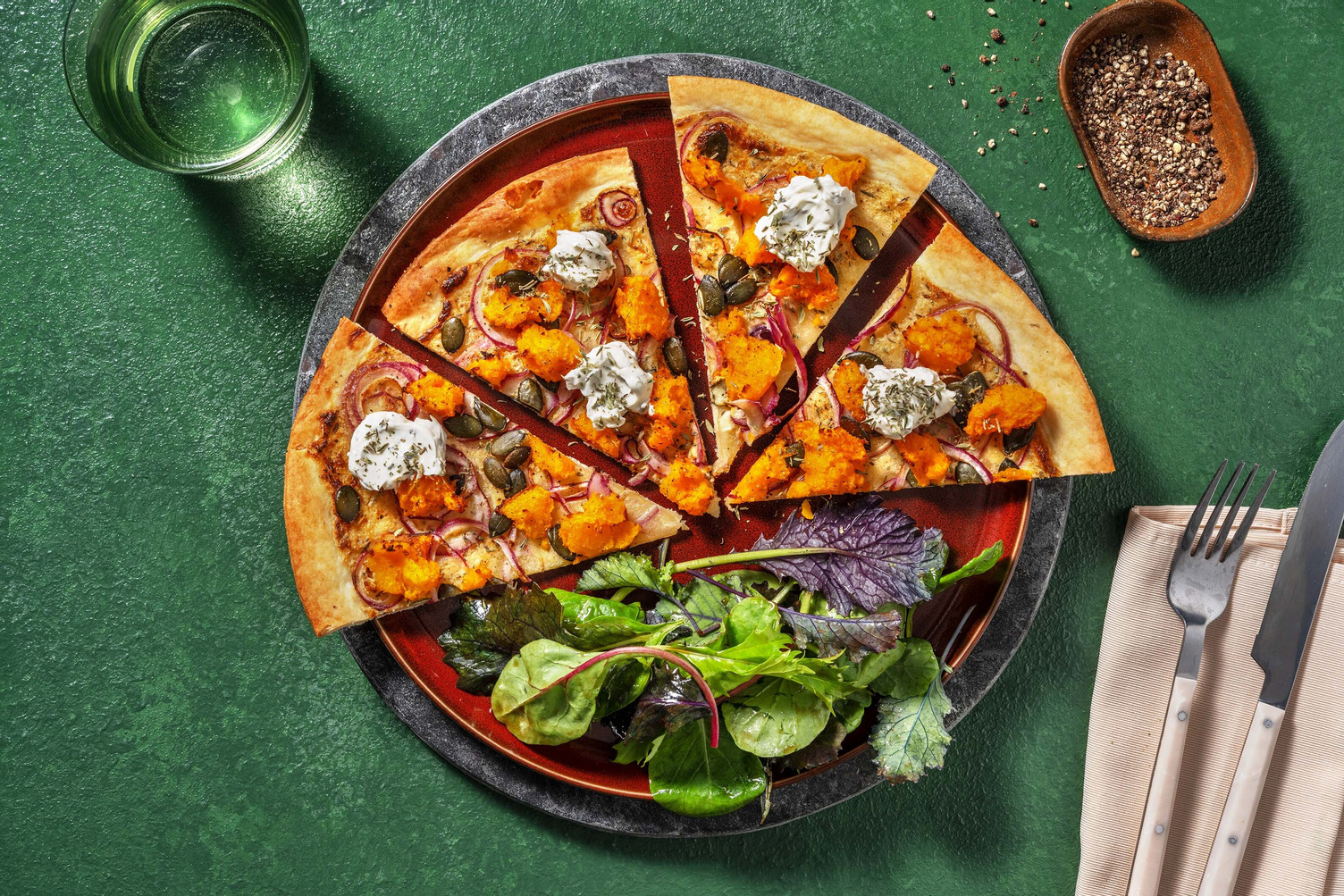 Tarte fine potiron, crème & fromage frais