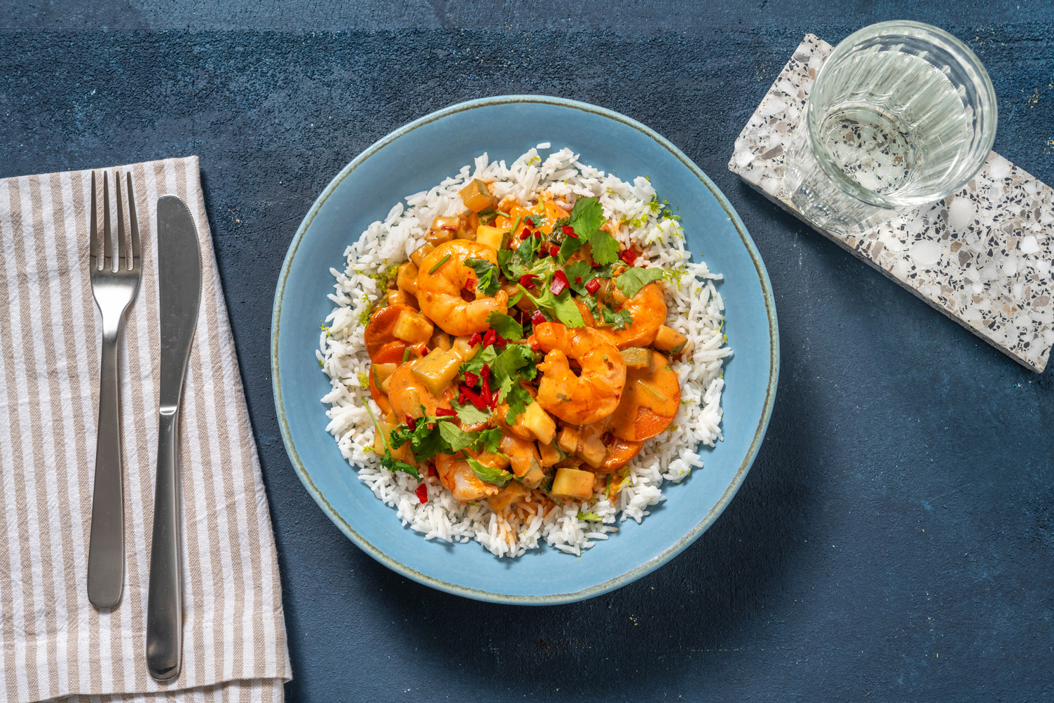 Curry de langostinos estilo tailandés