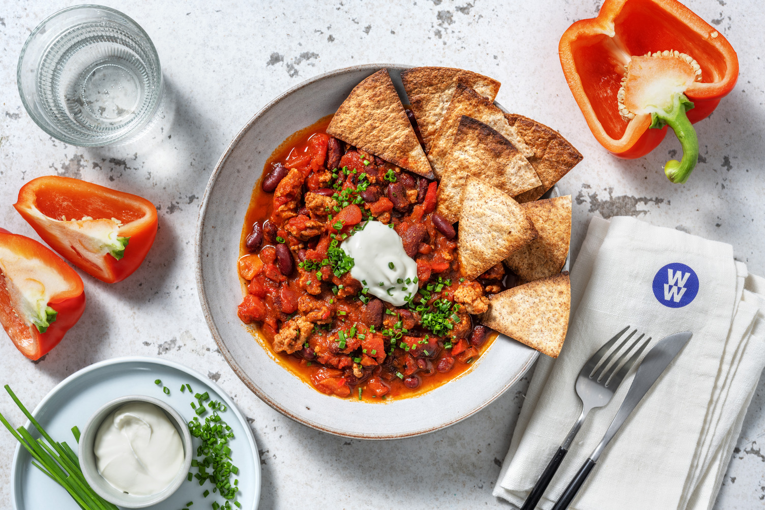 Spicy Pork Chilli with Homemade Tortilla Chips