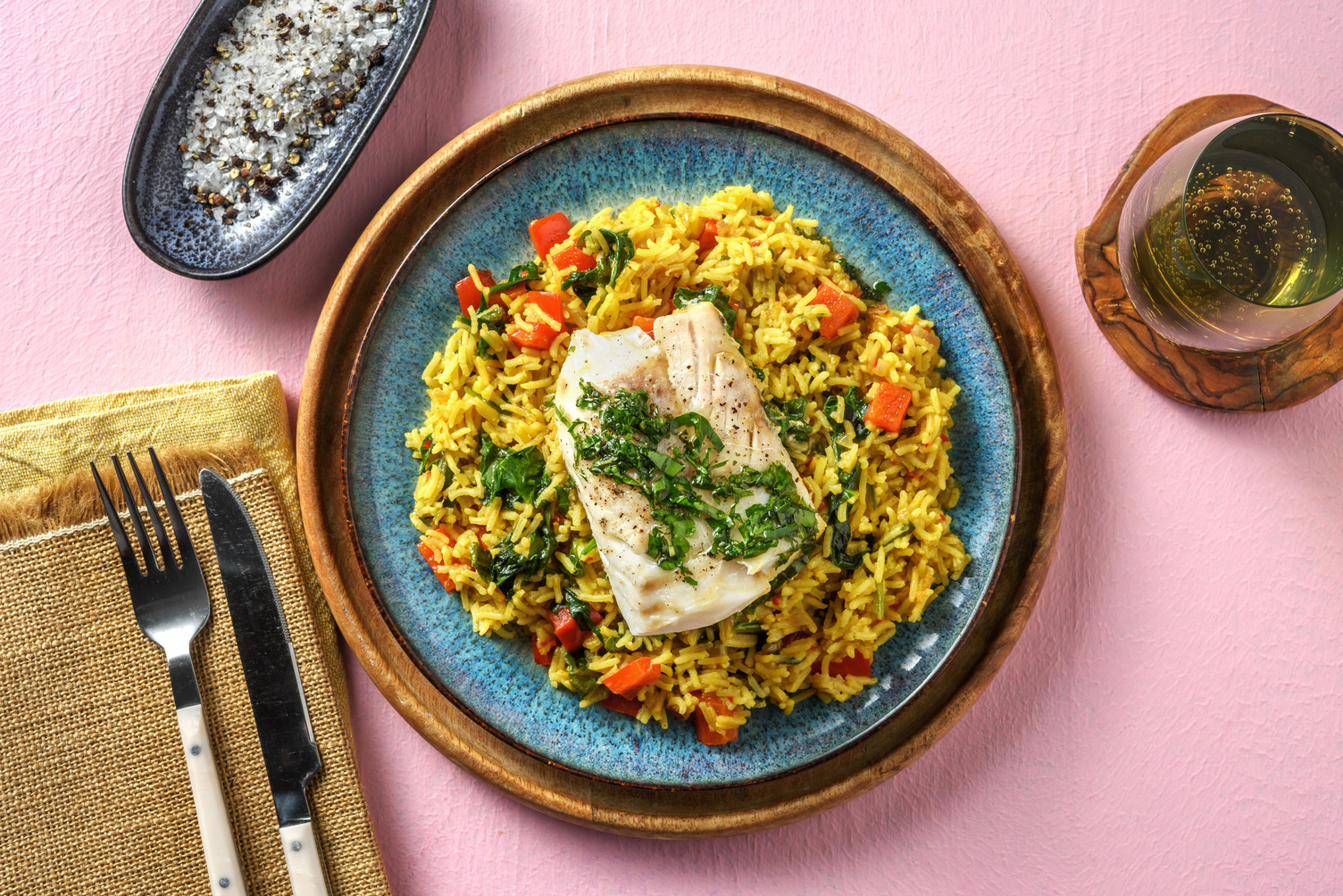 Riz pilaf parfumé & filet de cabillaud vapeur