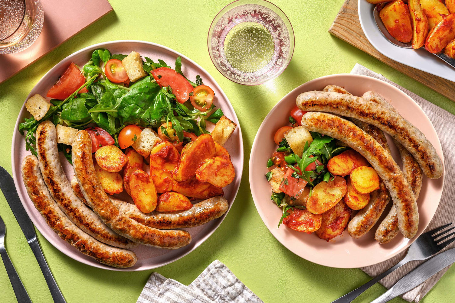 Double protein - Saucisses de porc en double portion et panzanella à l’italienne
