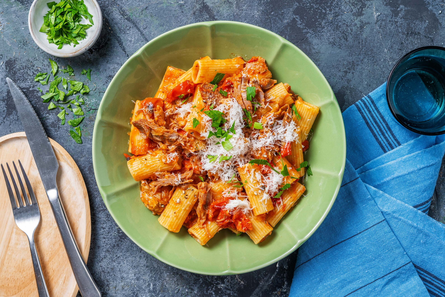 Rigatoni au confit de canard