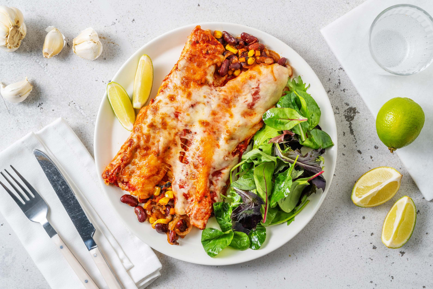 Enchiladas veggie haricots rouges & cheddar